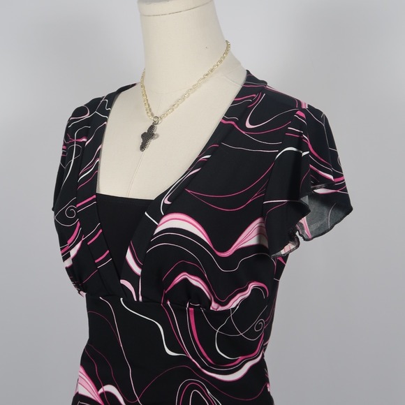 JKLA California Black Pink Swirl Print with Built In Neck Line Layer Size S - Picture 2 of 5